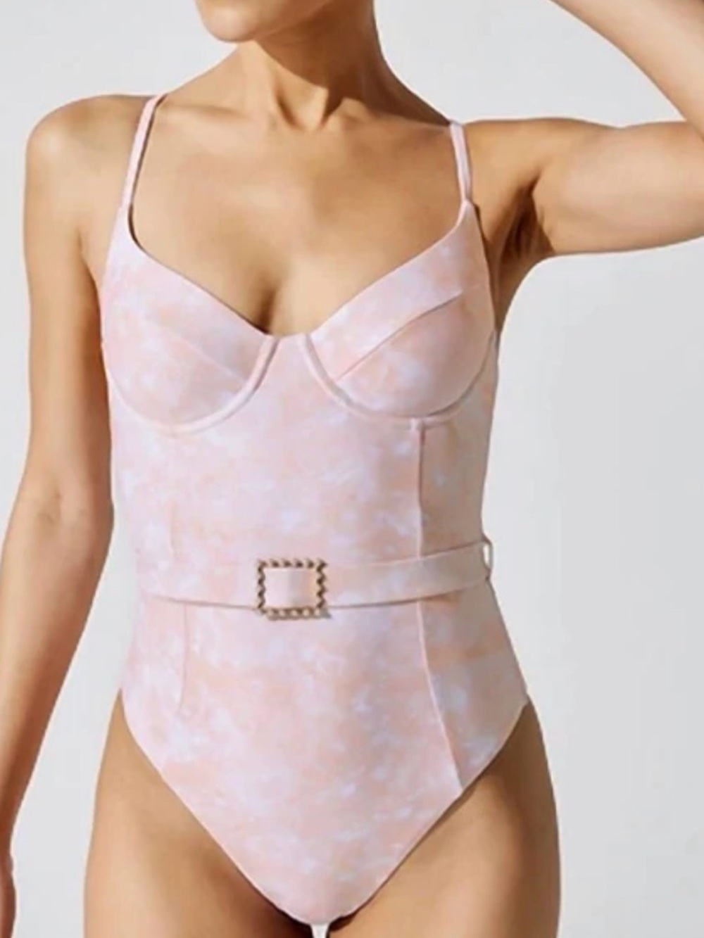 WeWoreWhat Danielle One-Piece Swimsuit with Pearl Buckle Abstract Marble - Picture 5 of 5